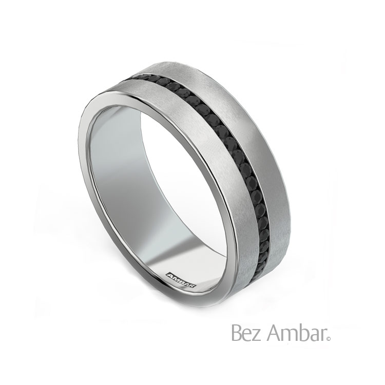 Men’s Wedding Band with Black Pave’ Diamonds Ring Sizing