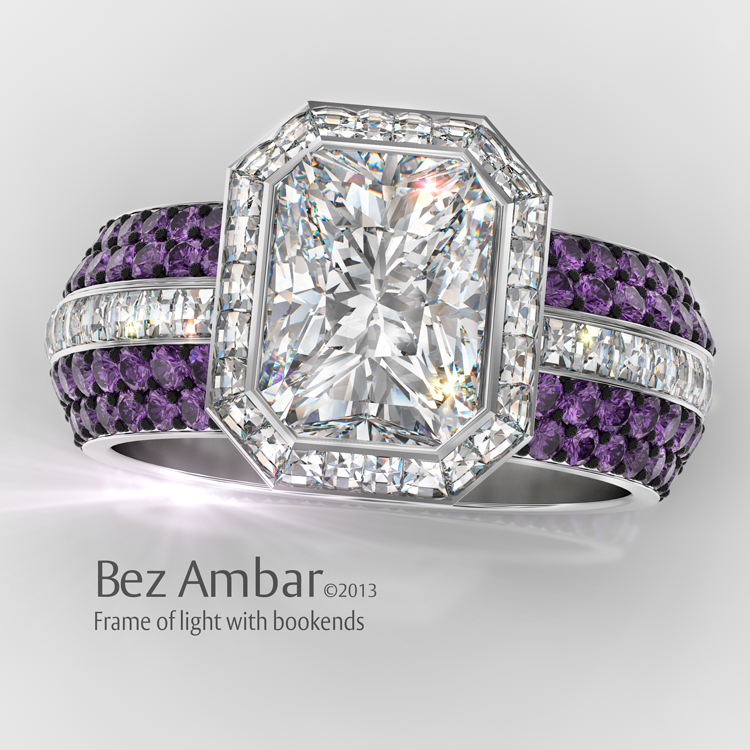 Frame Of Fire Radiant Cut Diamond Wedding Ring Set Frame Of Fire Wedding Ring Set Radiant Cut Diamond With Amethyst Bookend