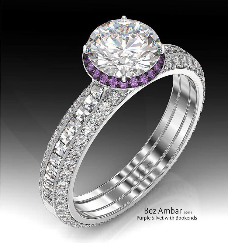 Diamond amethyst wedding rings