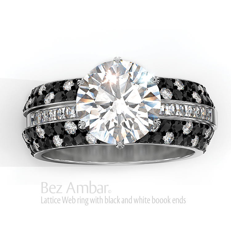 Lattice Black And White Diamond Engagement Set Blaze Lattice Web Engagement Ring Set Round Diamond