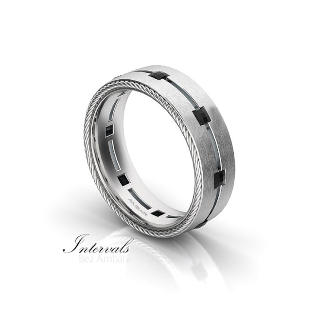 Interval Men's Wedding Band with Black Blaze Diamond