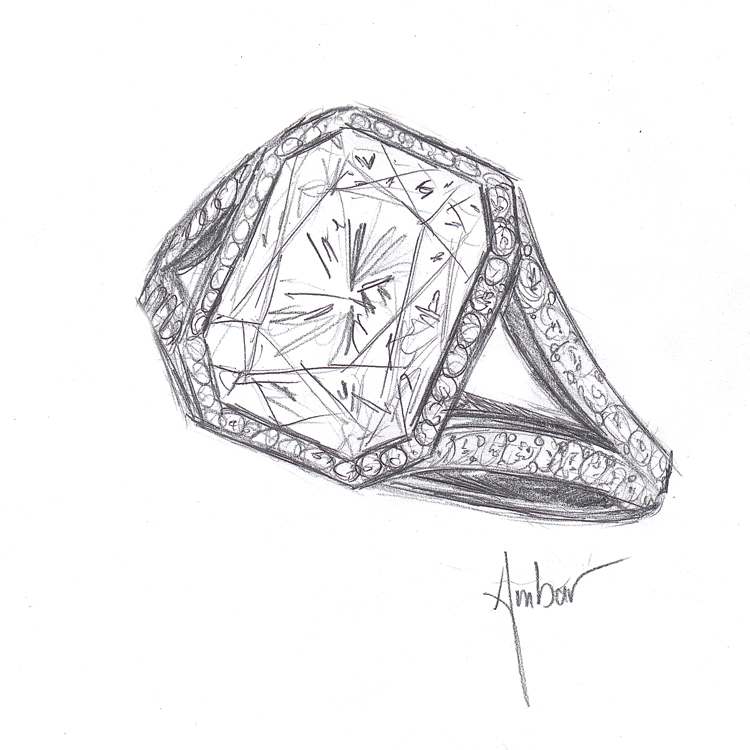 Custom Made Engagement Rings Drawing for a Radiant diamond