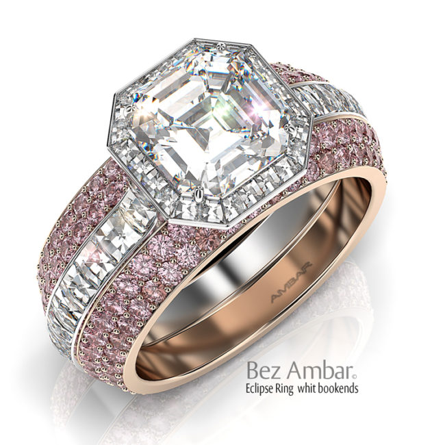 engagement-ring-set-ascher-cut-center-blaze-diamonds-pink-sappphires-enhancer-bookend-bands