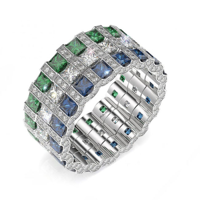 princess, sapphire emerald wedding bands