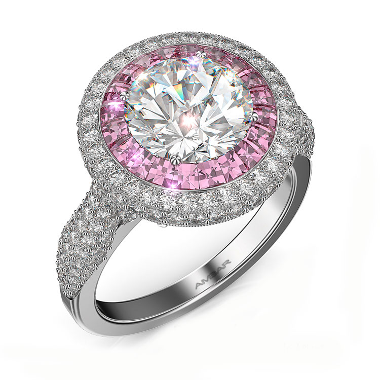 Double Halo Engagement Ring Pink Shire Flame Of Love