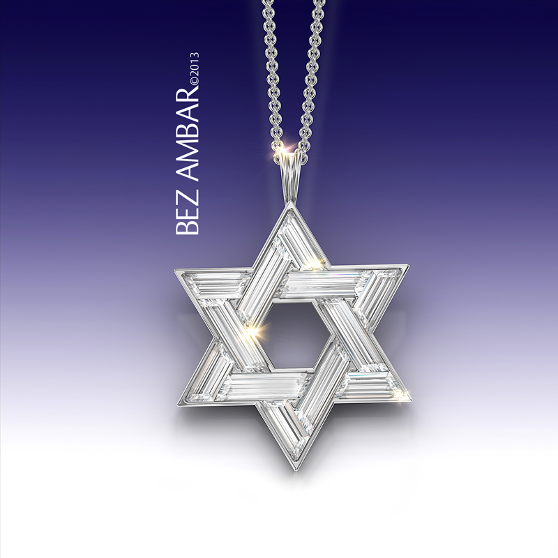 Star David Necklace With Diamond Baguettes
