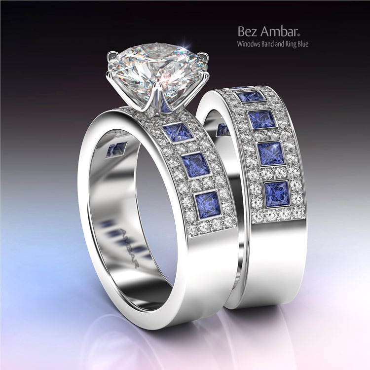 Diamond Blue Sapphire Wedding Ring Set Windows