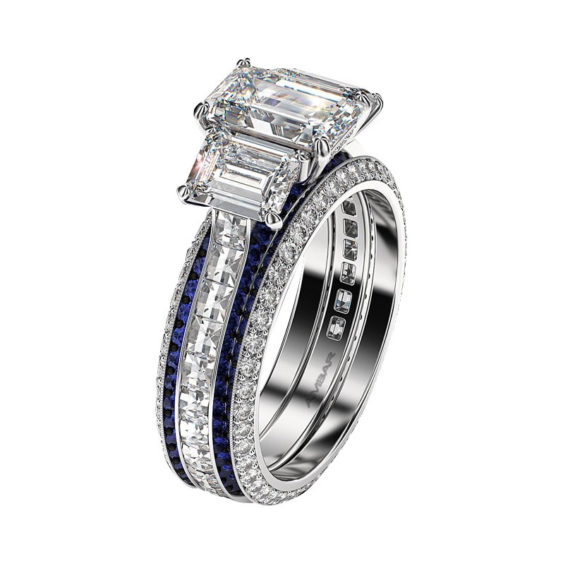 Three Stone Emerald Cut Diamond Engagement Rings