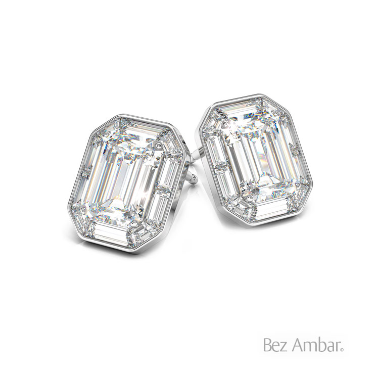 Stud Diamond Earrings Emeralds And Baguettes Stud Diamond Earrings Emerald And Baguettes