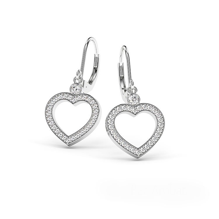 Dangle Heart Earring With Pave Diamonds
