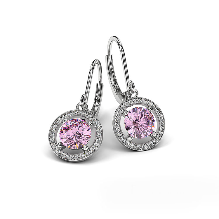 Natural Pink Shire Earrings With Open Diamond Frame