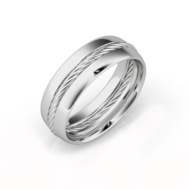 18K White Gold Men's Wedding Band Rope Accent