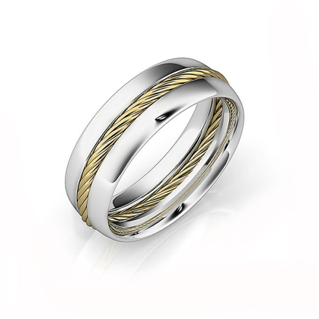 White Gold Men's Band Gold Rope Accent