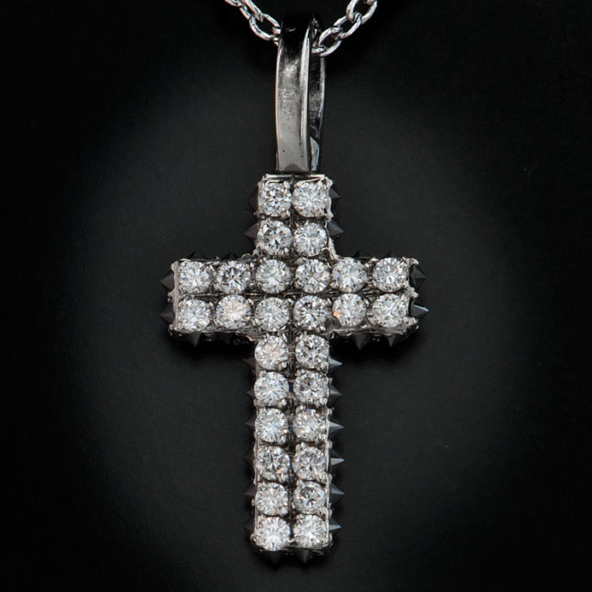 Black and White Diamond Gold Cross Pendant