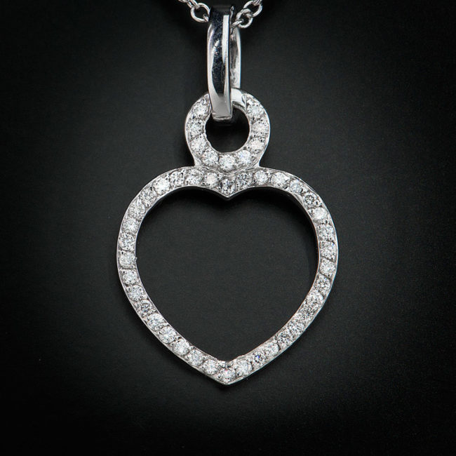 Open Heart White Diamond Pendant