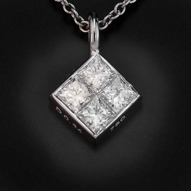 18K White Gold Channel Set Quadrillion Cut Pendant