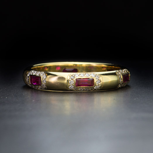 Ruby Baguette and Diamond Fashion Ring