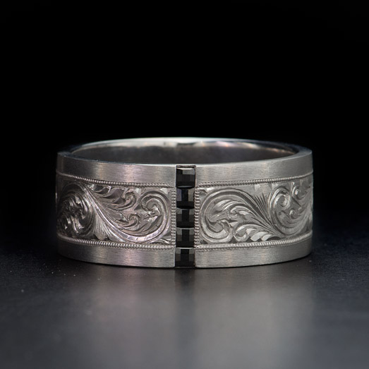Art Deco Silver Ring with Black Diamonds