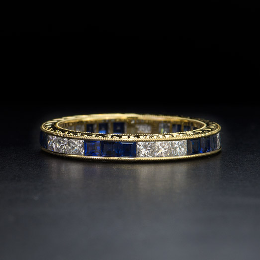 Blue Sapphire and Diamond Band