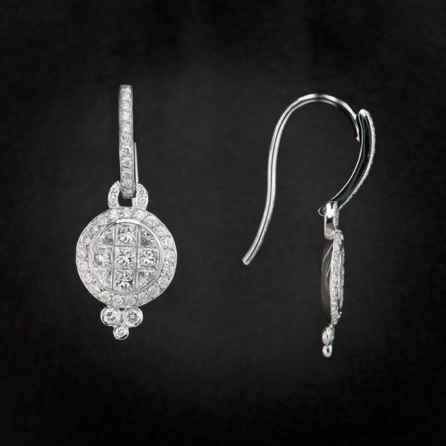 Cluster Quadrillion Cut Diamond Earrings