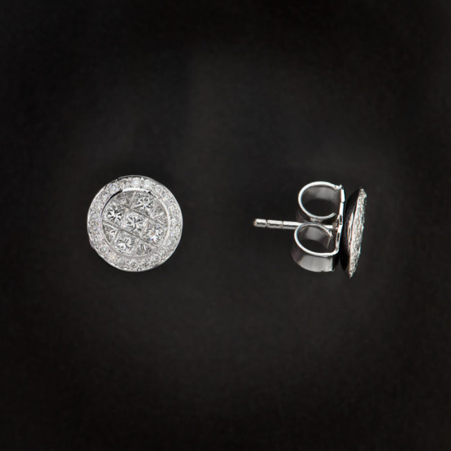 Round Shaped Princess Cut Diamond Earrings