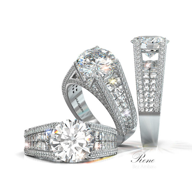 3- carat- diamond-engagement -ring- with round center blaze and pave Rene