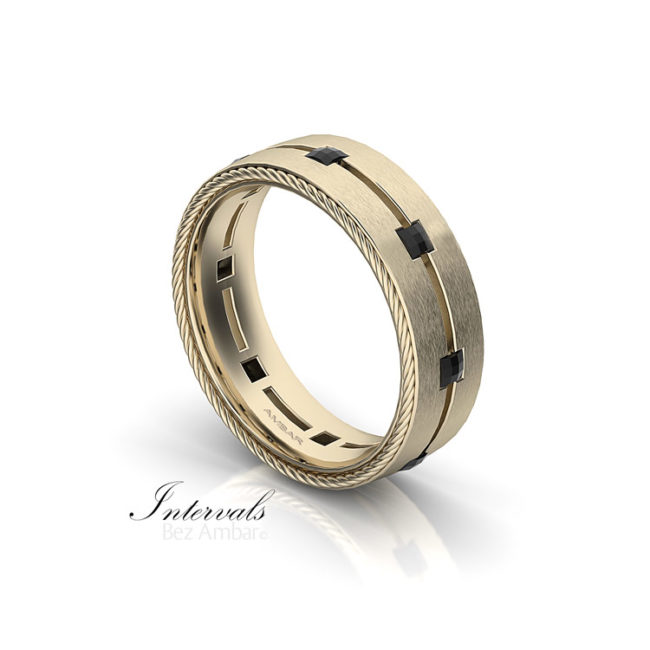 Gold Interval Men's Wedding Band with Black Blaze Diamonds