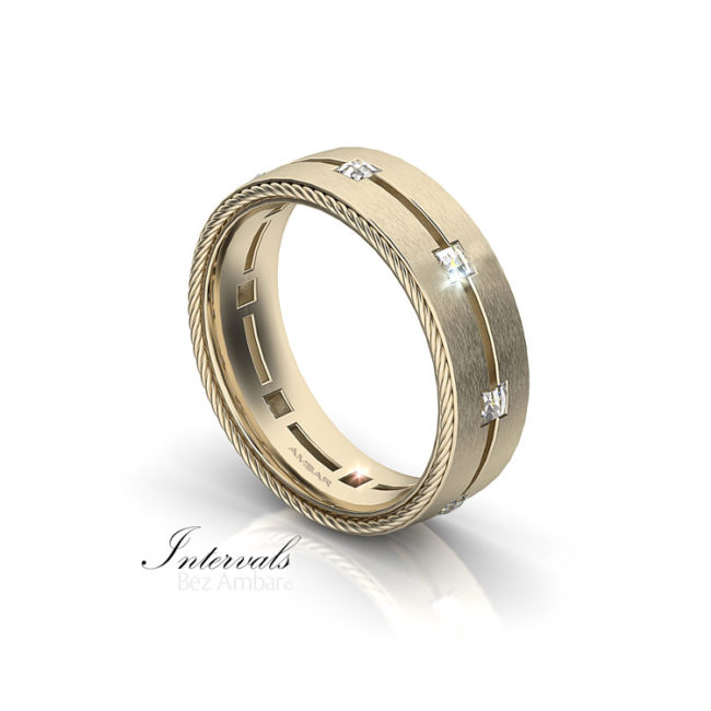 Gold Interval Men's Wedding Band with Blaze Diamonds