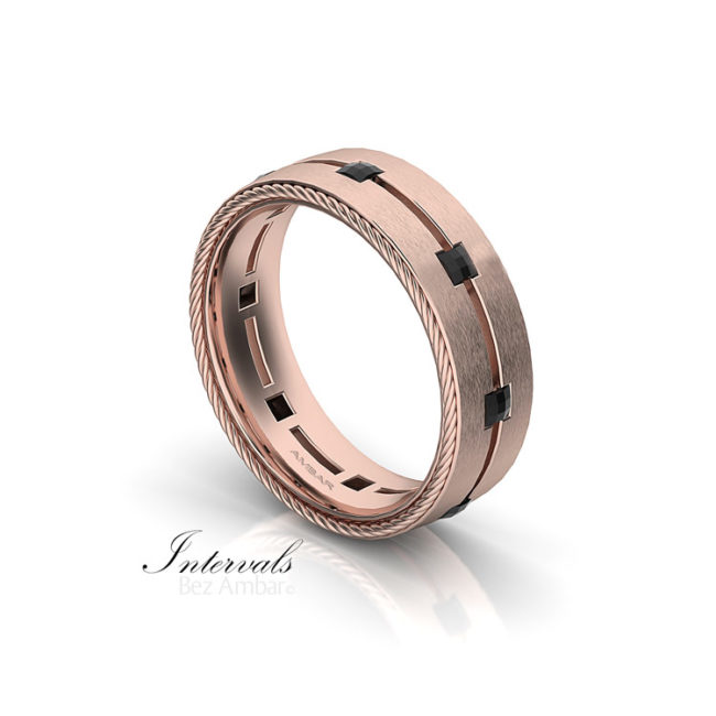 Rose Gold Interval Men's Wedding Band with Blaze Diamonds