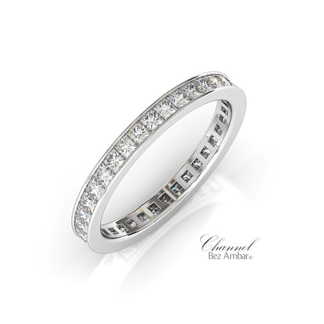 White Gold Channel Set Princess Cut Wedding Band