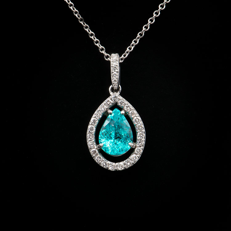 Pear Shape Paraiba Tourmaline Pendant Mourning Dew From Bez Ambar - Blue Green Tourmaline Pendant