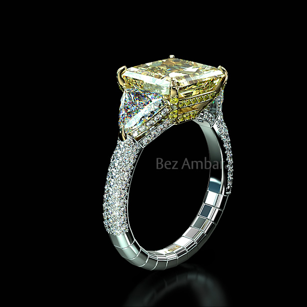 4 Carat Fancy Yell Three Stone Engagement Rign