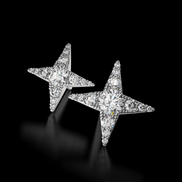 4 Point Diamond Star Earrings